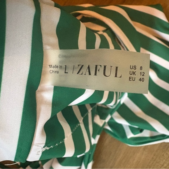 Zaful Green and White Striped One Piece Swim - Picture 2 of 2